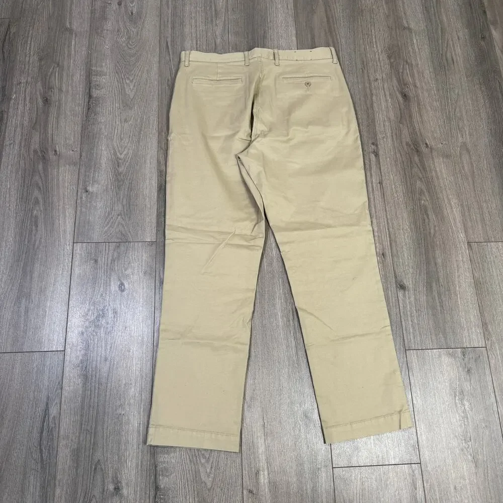 J.Crew Straight-Fit Stretch Chino Pants Mens Size 32 x 30 Tan Flat Front Zip Fly